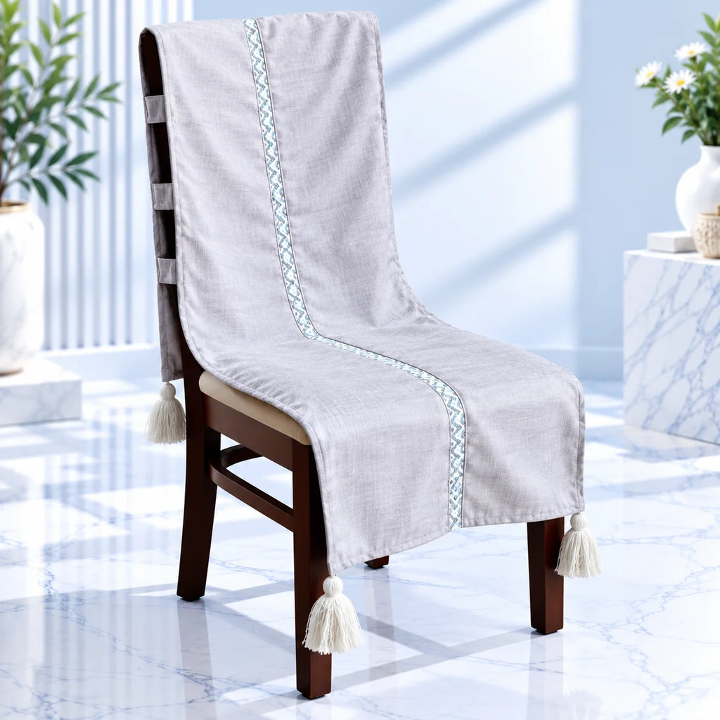 Misty Lilac Plain Chair Cover with Tassels