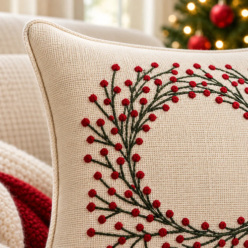 Christmas Themed Cotton Embroidered Cushion Cover, Size:40cm X 40cm (16" X 16")