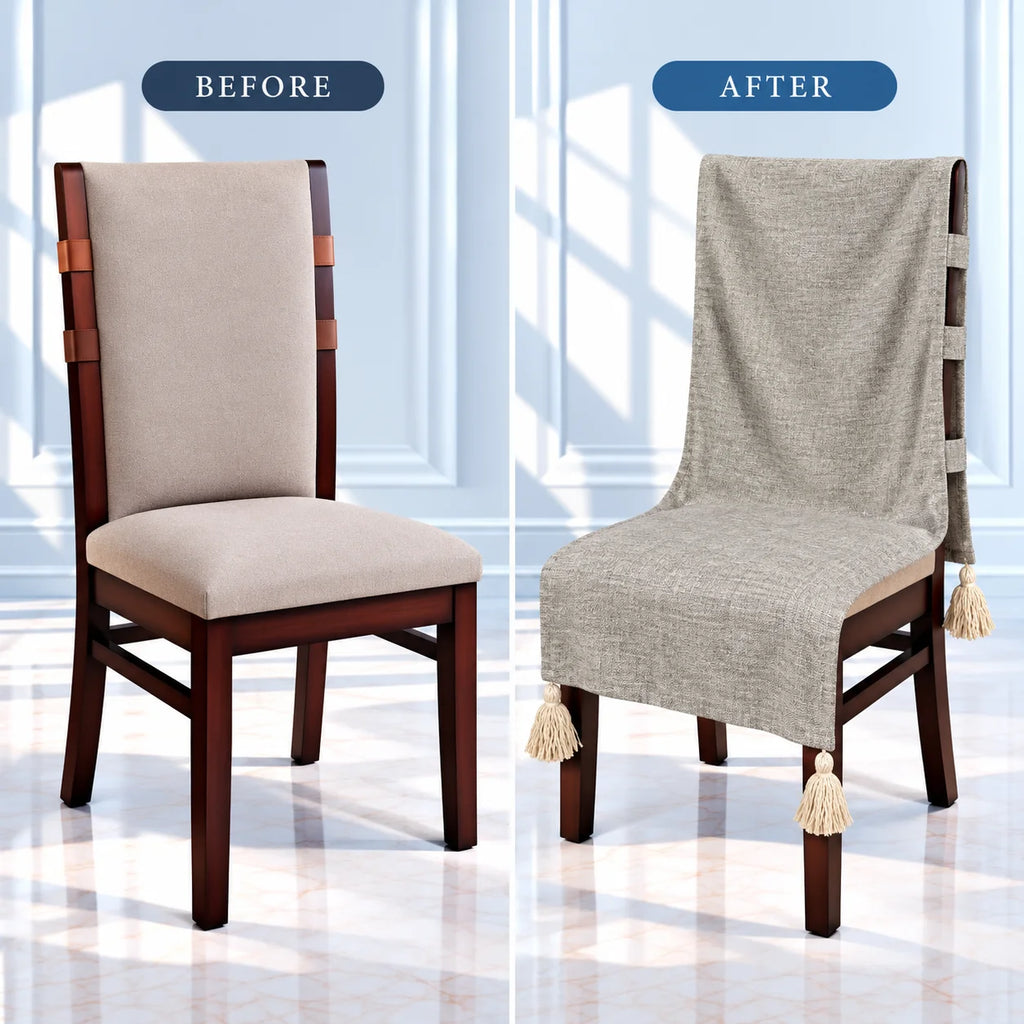 Minimal Solid Grey Chair Cover with Tassels