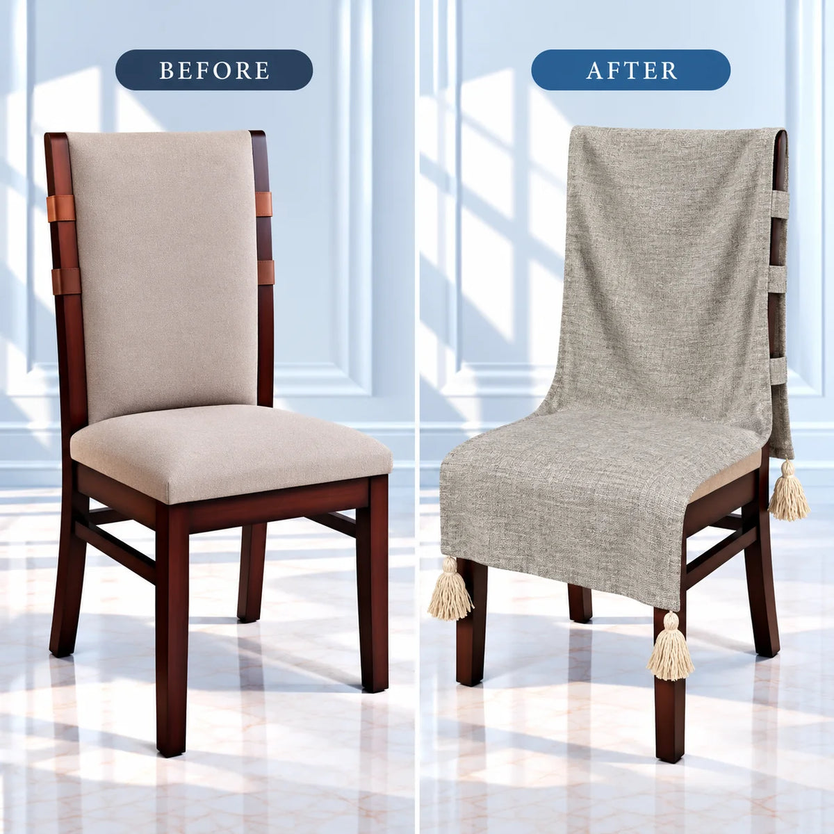 Minimal Solid Grey Chair Cover with Tassels