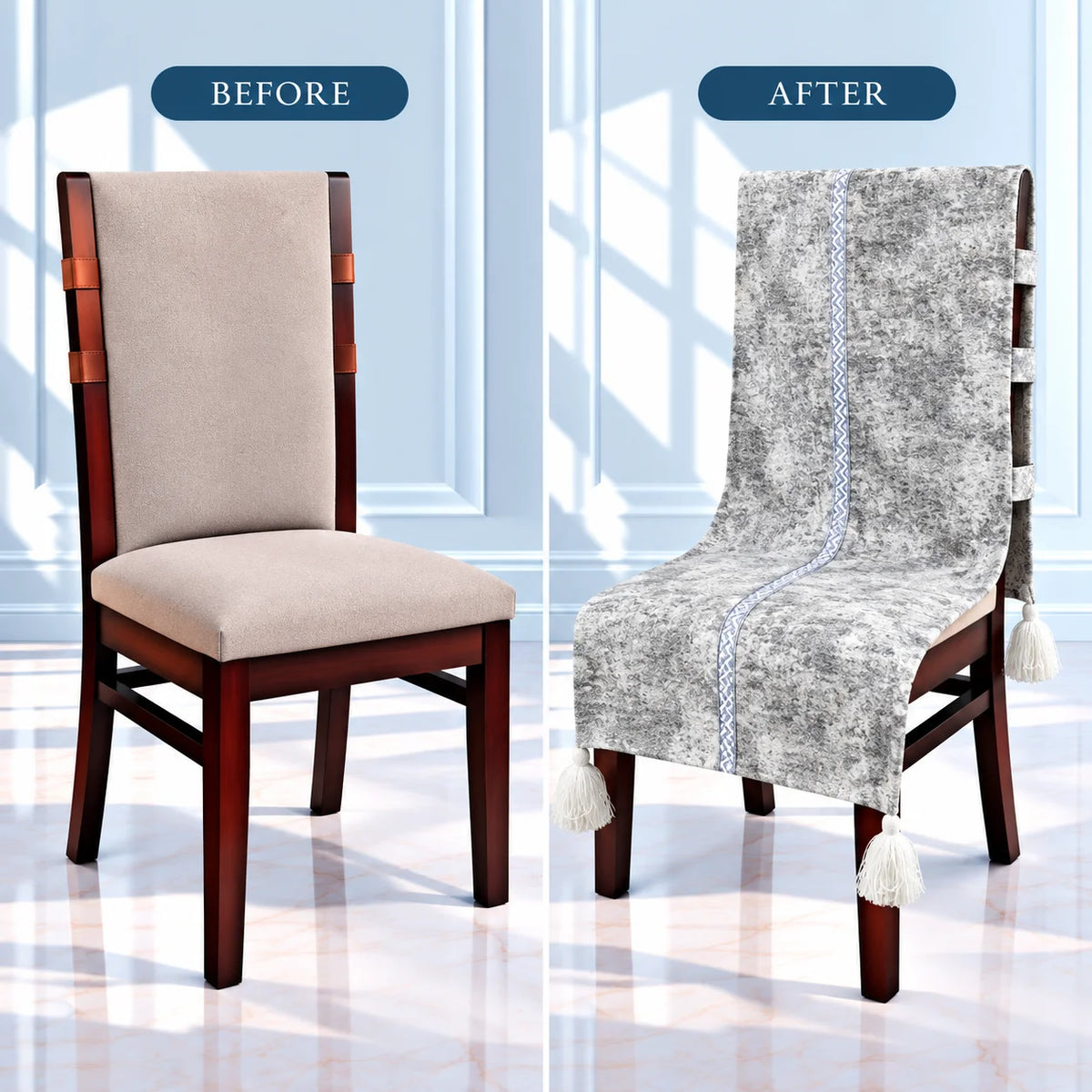 Granite Grey Speckled Chair Cover with Tassels