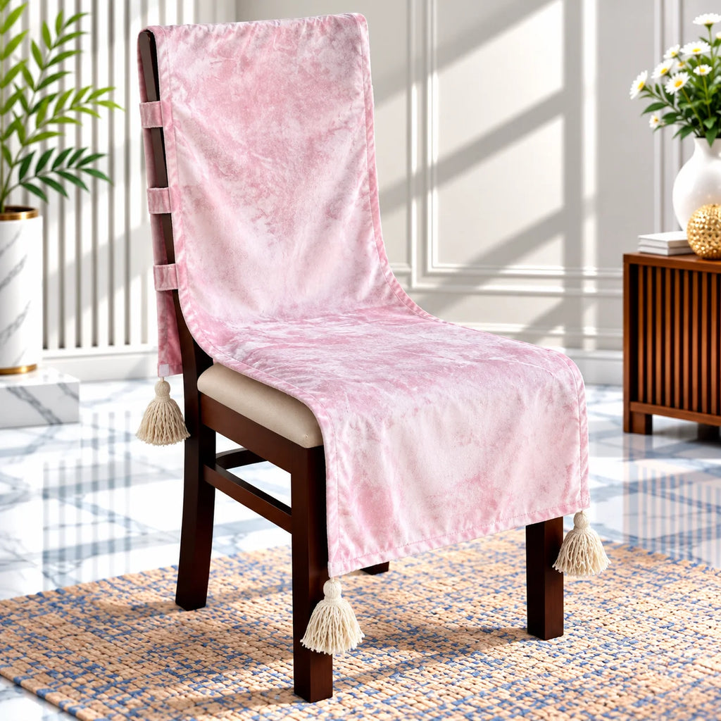 Luxe Pink Velvet Dining Chair Cover with Tassels