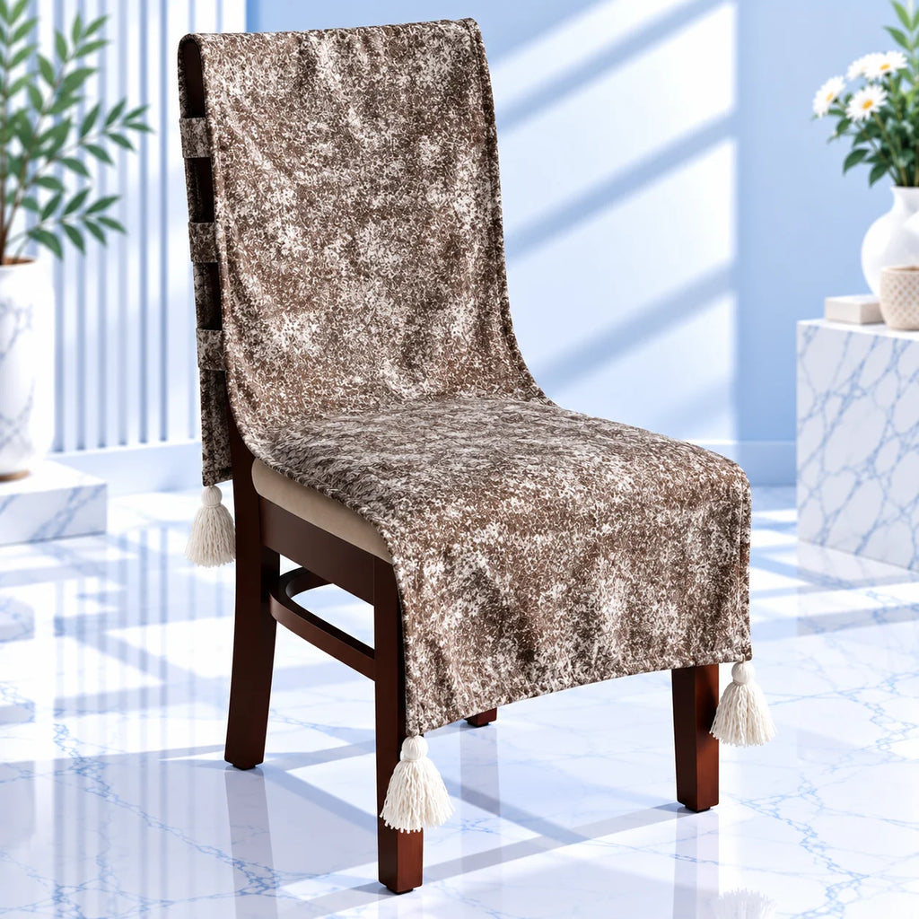 Cocoa Brown Acid Wash Effect Chair Cover with Tassels