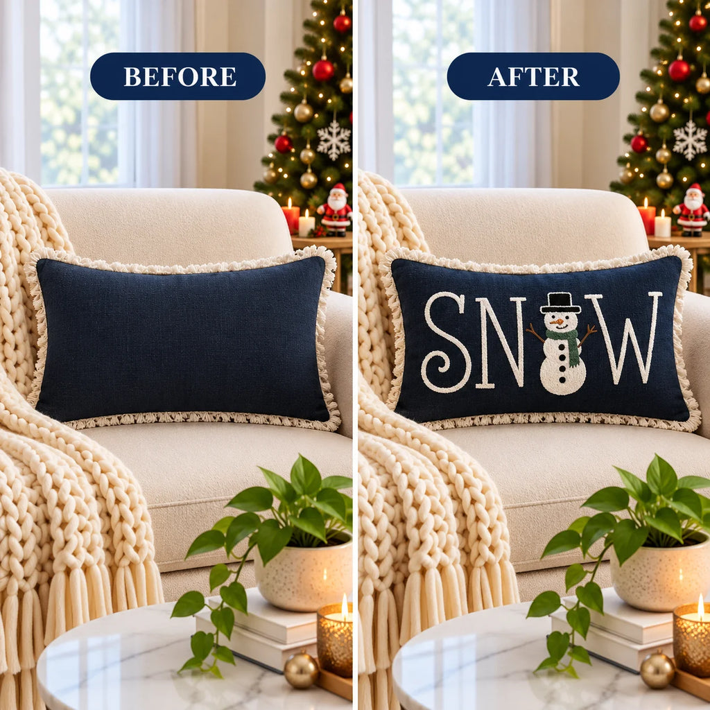 Christmas Themed Slub-Cotton Tufted Cushion Cover, Size:30cm X 50cm (12" X 20")