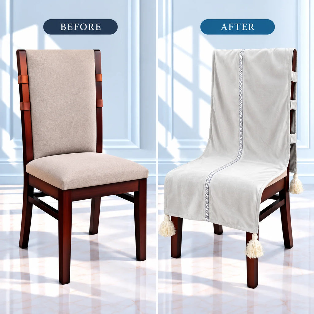 Platinum Grey Velvet Touc Chair Cover with Tassels