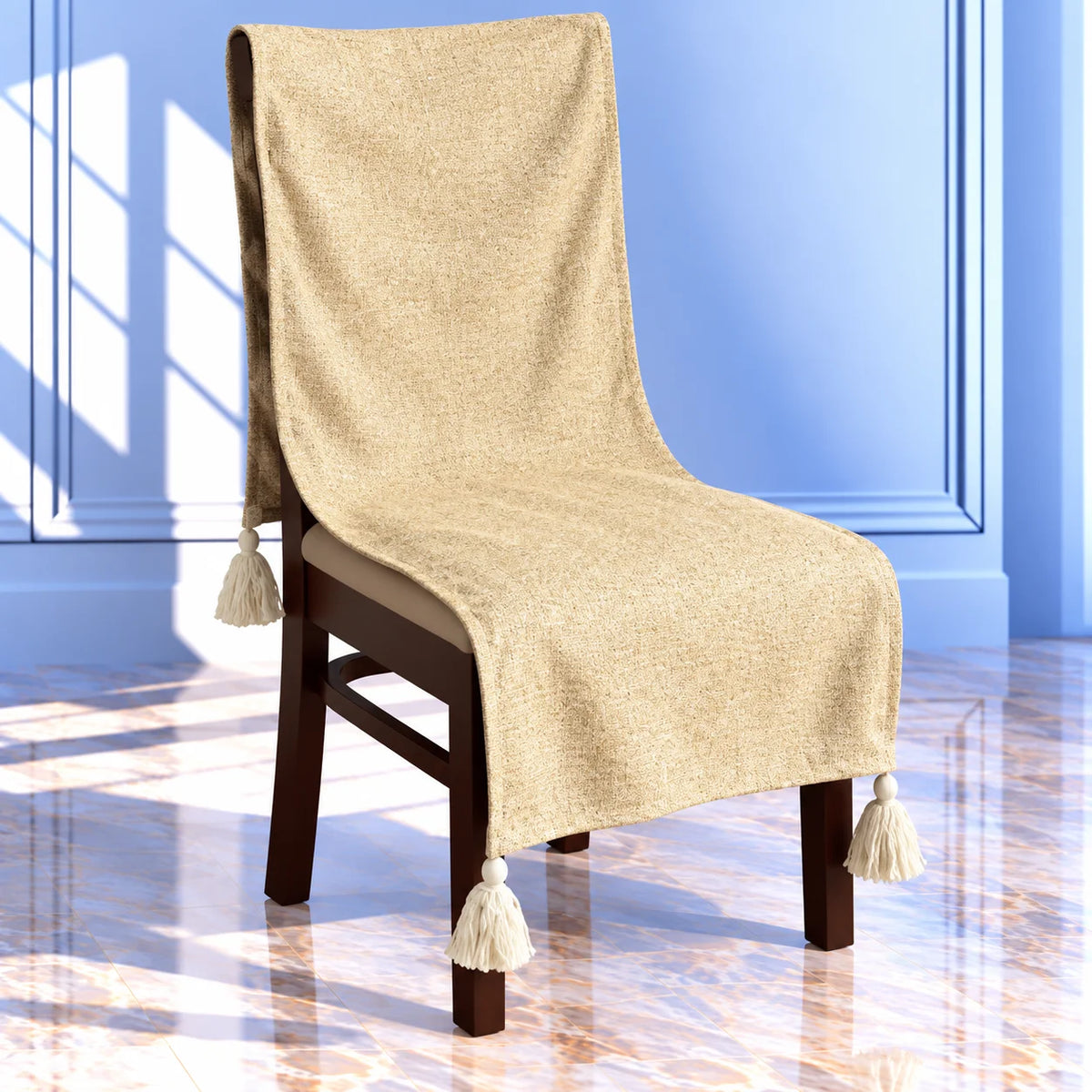 Mustard Yellow Melange Weave Chair Cover with Tassels