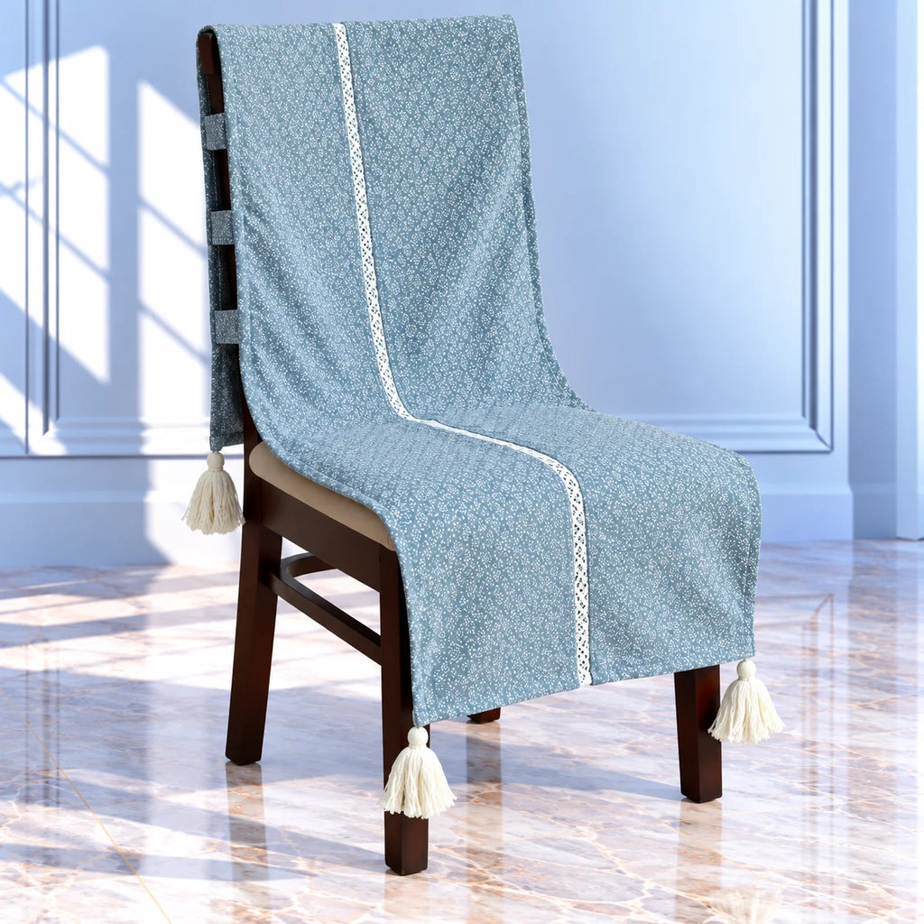 Blue Mist Jacquard Chair Cover with Tassels