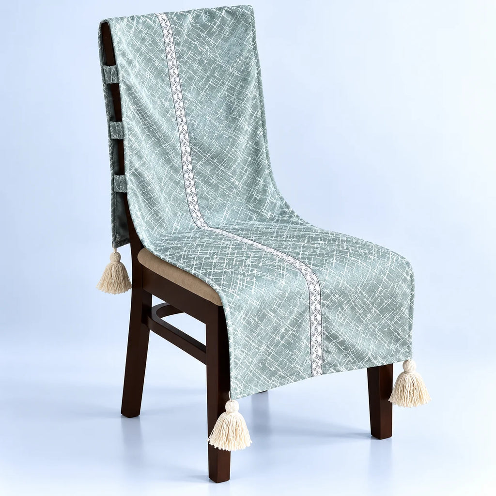 Eucalyptus Green Crosshatch Chair Cover with Tassels