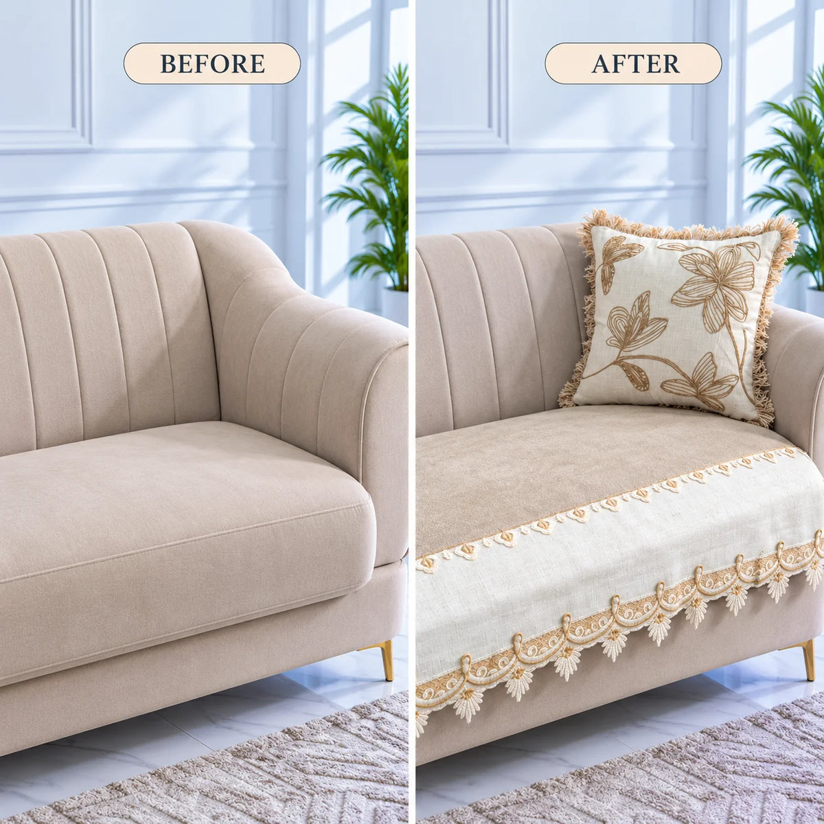 Beige Gold Lace Sofa Cover
