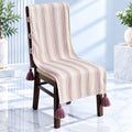 Cream Pinstripe Chair Cover with Maroon Tassels