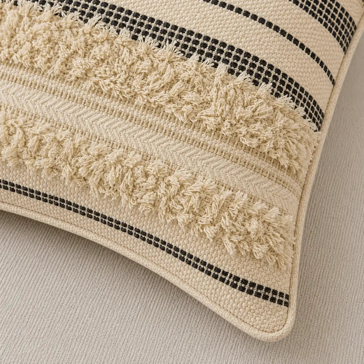 Monochrome boho stripe - Premium Cushion Cover