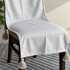 Snow Mist Slub Weave Chair Cover with Tassels