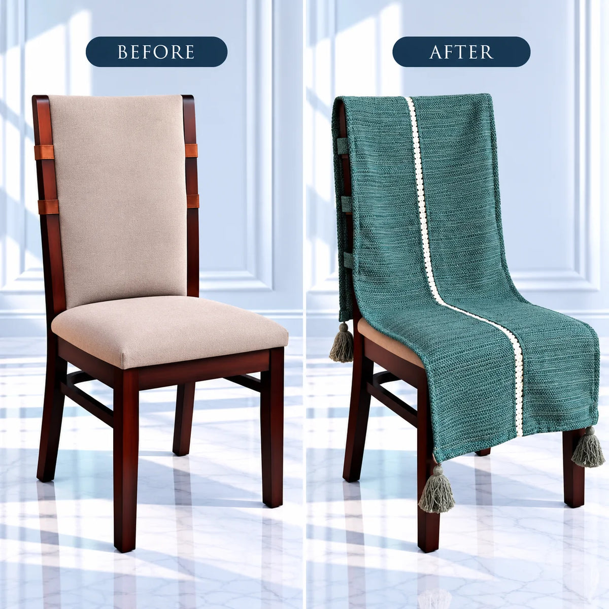 Jade Green Textured Chair Cover with White Lace &Tassels
