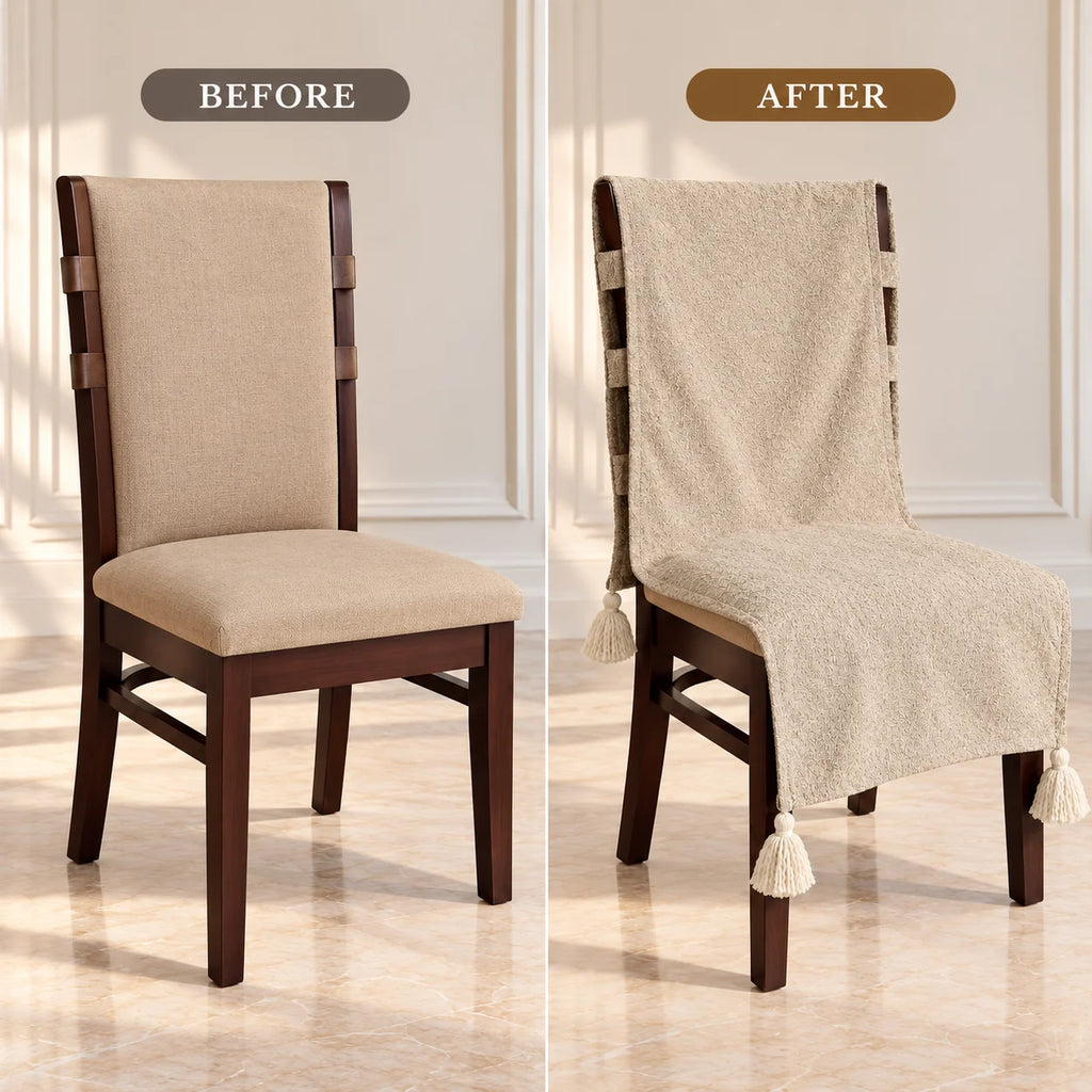 Natural Beige Jacquard Stretchable Chair Cover