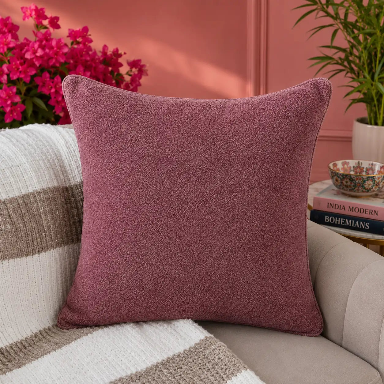 Solid Reversible Boucle Cushion Cover