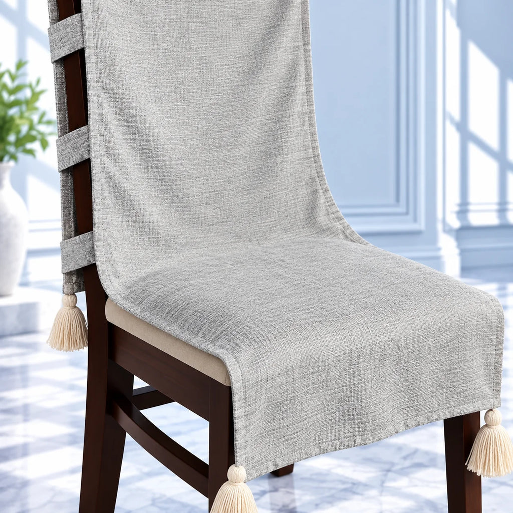 Minimal Solid Grey Chair Cover with Tassels