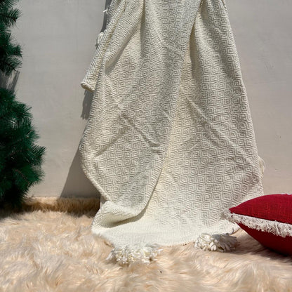 Knitted Cotton-Blend Sofa Throw Blanket
