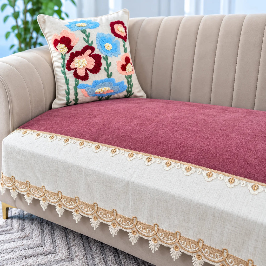 Dusty Rose & Ivory Luxury Sofa Cover