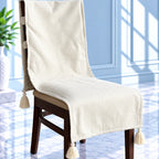 Natural Almond Cream Waffle Textured Chair Cover with Tassels