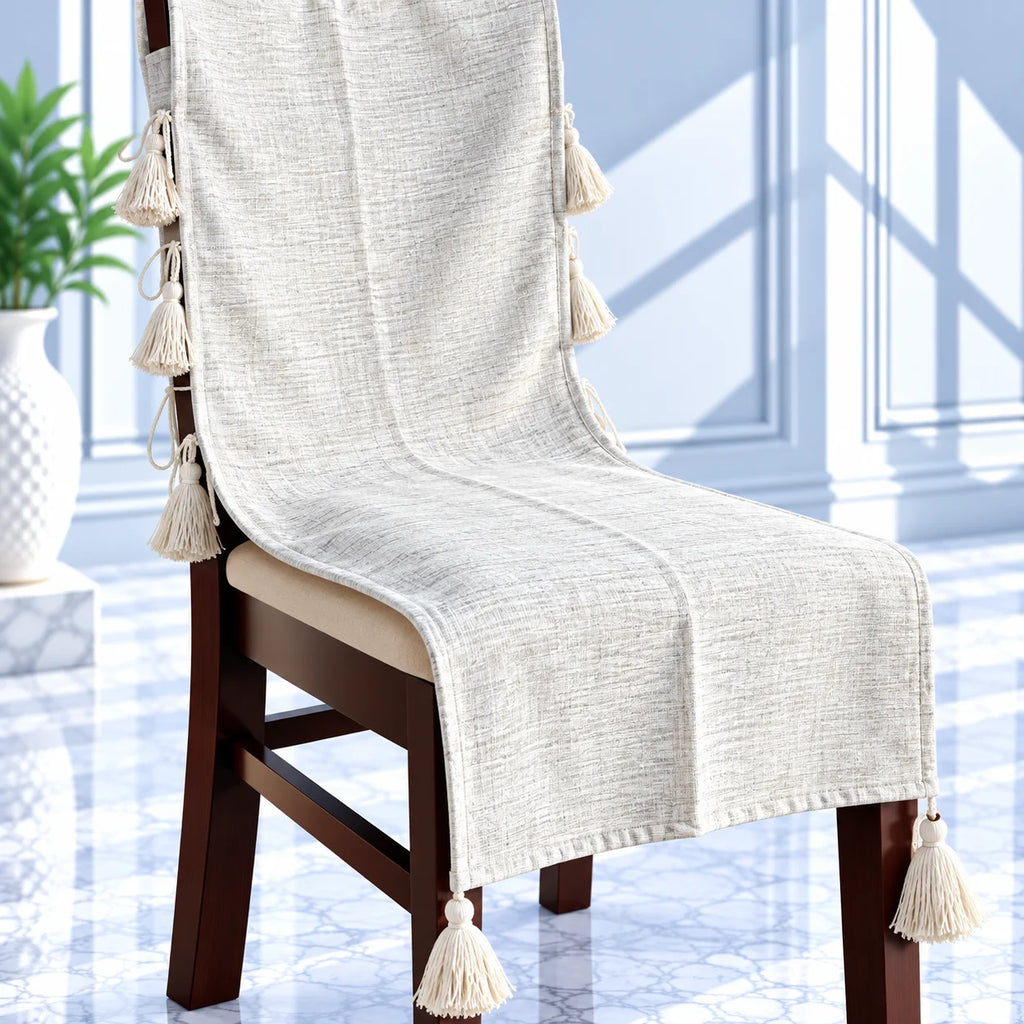 Cloud Grey Handloom Style Chair Cover with Tassels