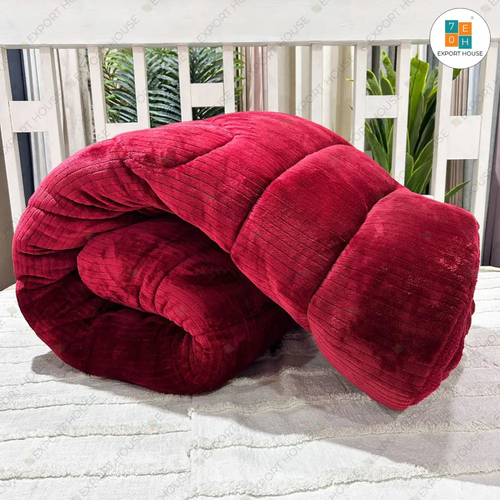 Sherpa Quilt Razai online Double Bed for winter - Export House India (Maroon Razai, 85 X 95 Inches)