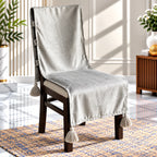 Ash Grey Woven Jacquard Chair Cover with Tassels