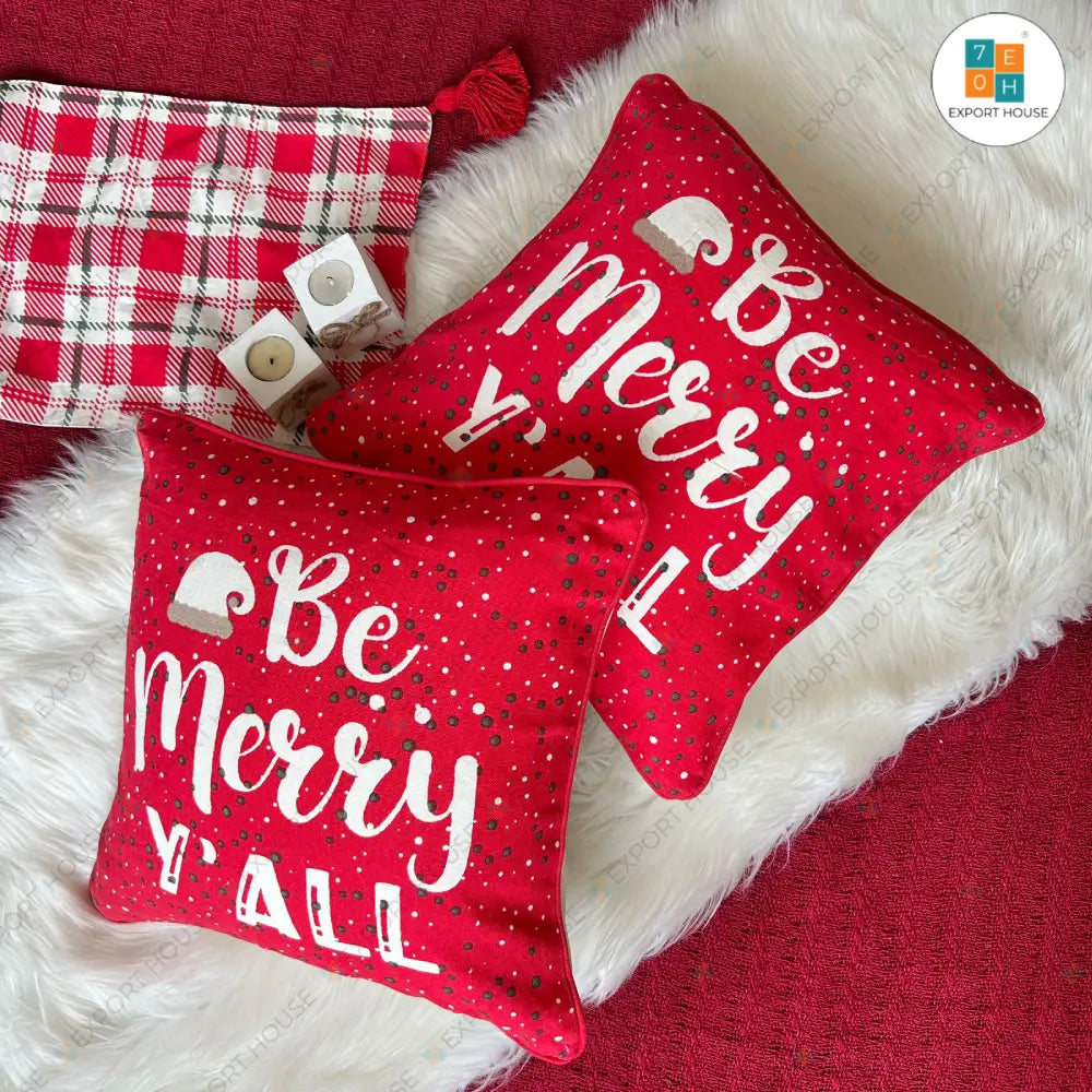 Christmas Themed Cotton Printed Cushion Cover, Size:40cm X 40cm (16" X 16")