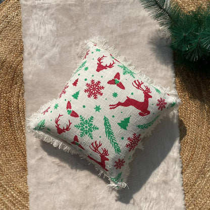 Christmas Themed Cotton Printed Cushion Cover, Size:40cm X 40cm (16" X 16")