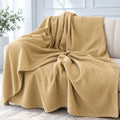 Golden Ochre Honeycomb Weave Cotton Throw Blanket