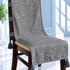 Charcoal Grey Flecked Weave Chair Cover with Tassels