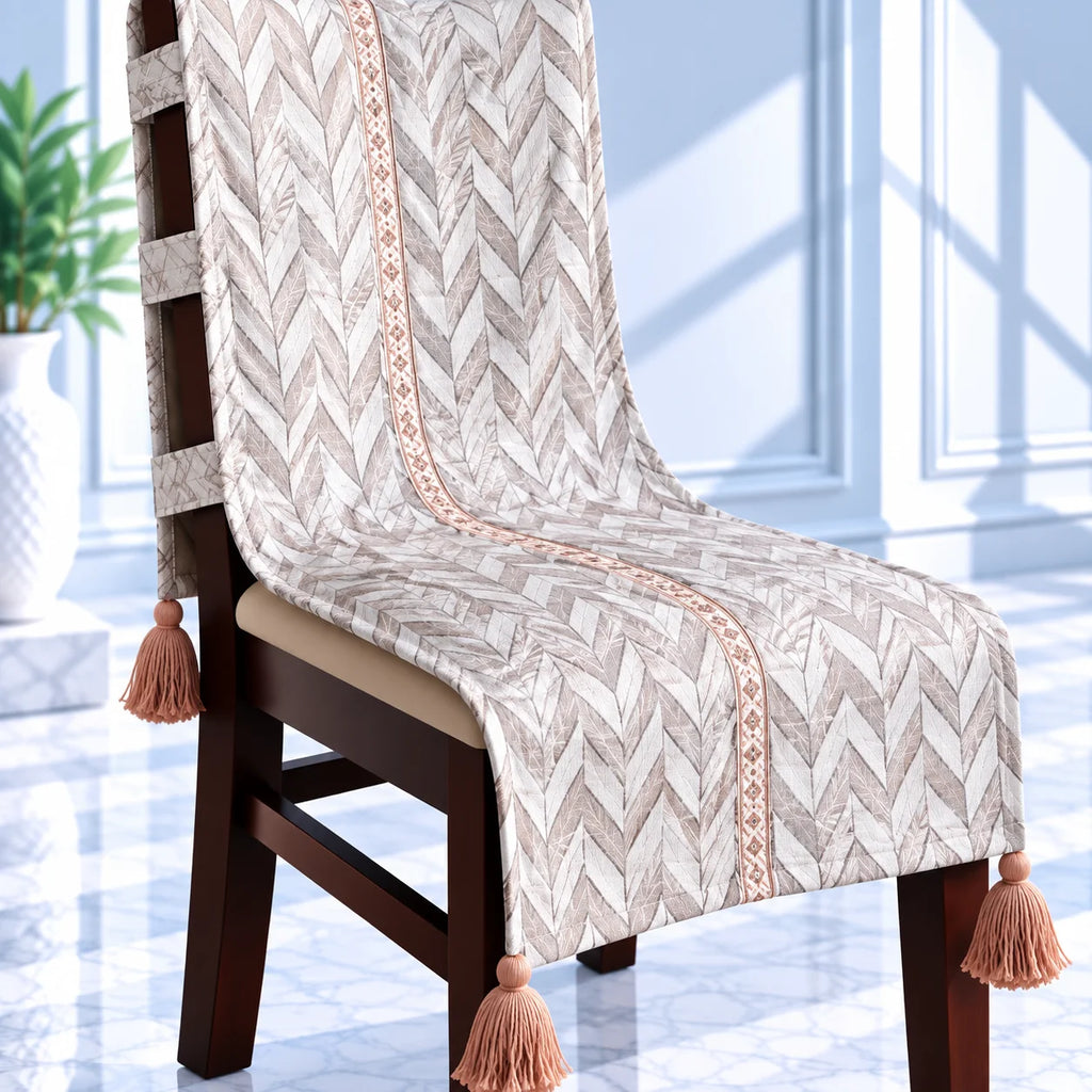 Pastel Grey & Rose Zigzag Print Chair Cover with Tassels
