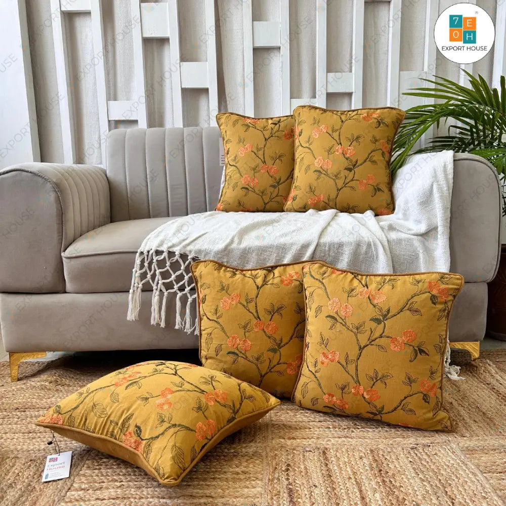 Export House Cotton blend Embroidered Cushion Cover -  Size:40cm X 40cm (16" X 16")