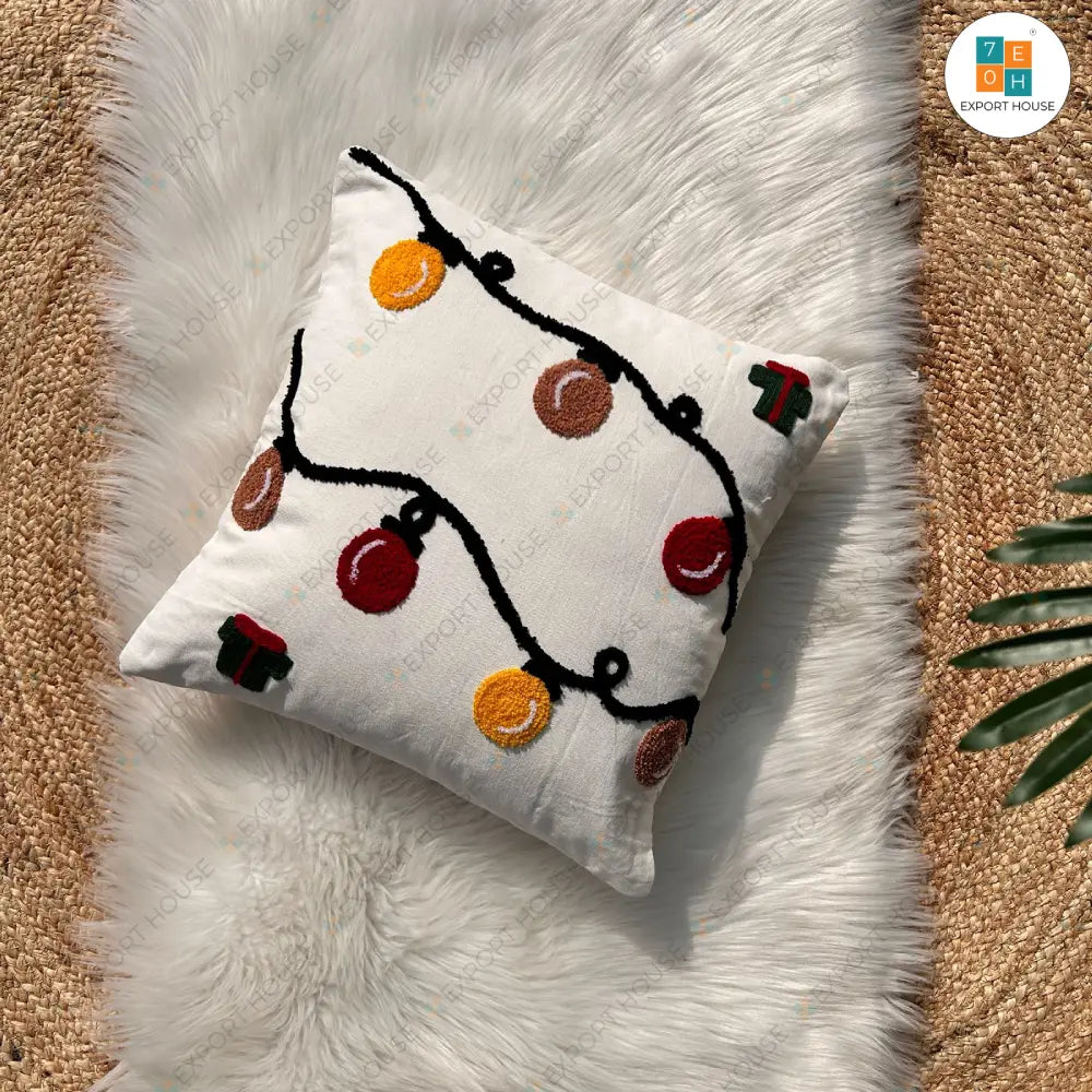 Christmas Themed Slub-Cotton Tufted Cushion Cover, Size:40cm X 40cm (16" X 16")