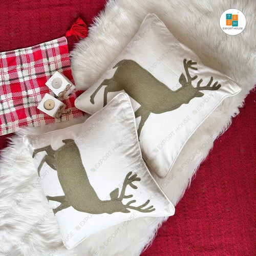 Christmas Themed Cotton Embroidered Cushion Cover, Size:40cm X 40cm (16" X 16")