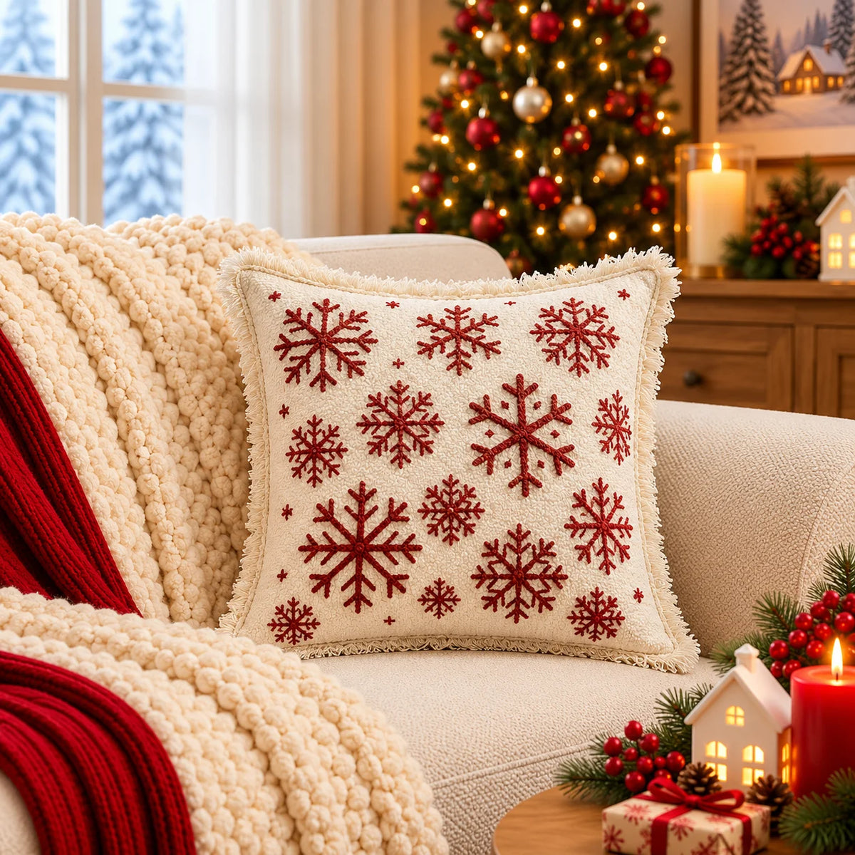 Christmas Themed Cotton Printed Cushion Cover, Size:40cm X 40cm (16" X 16")