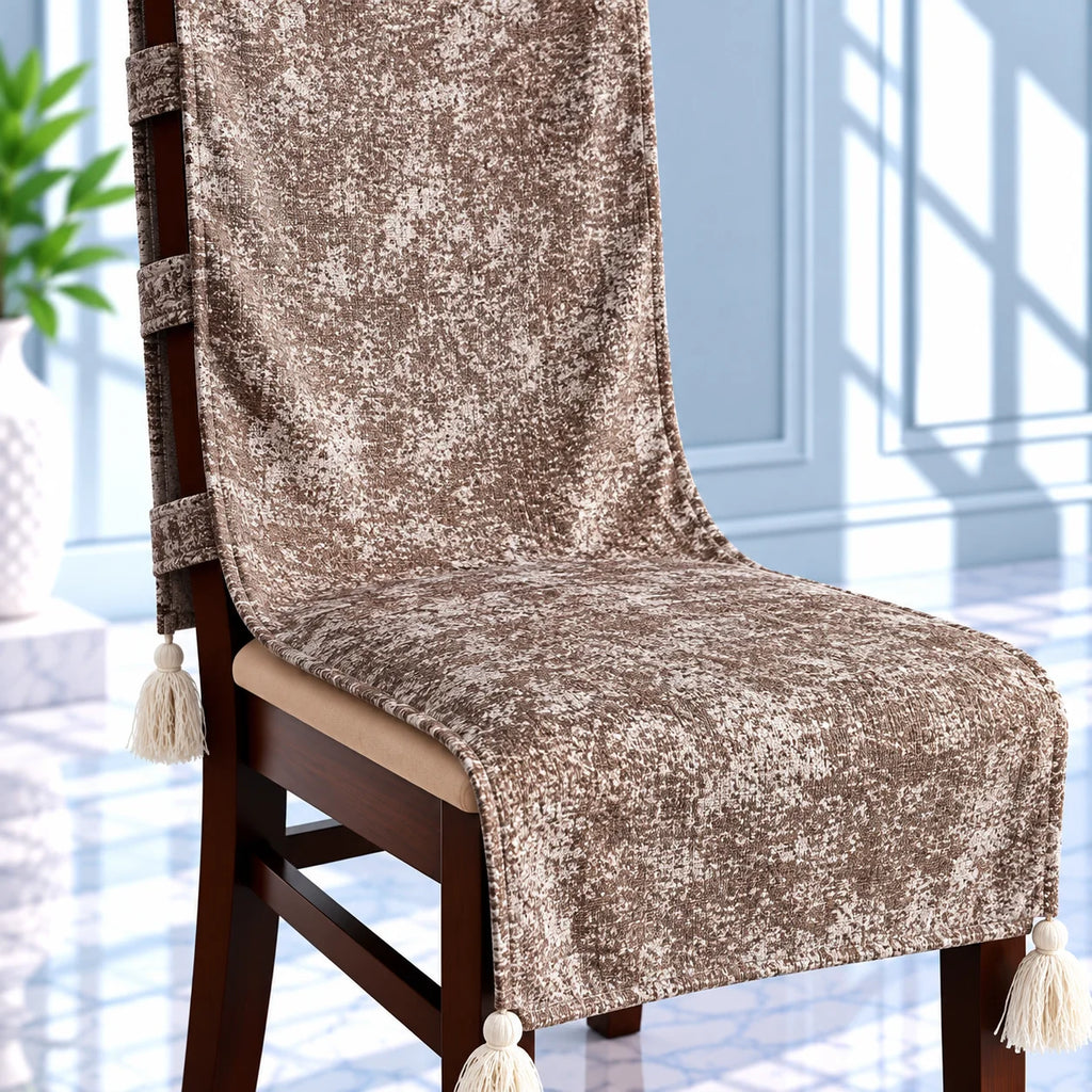 Cocoa Brown Acid Wash Effect Chair Cover with Tassels