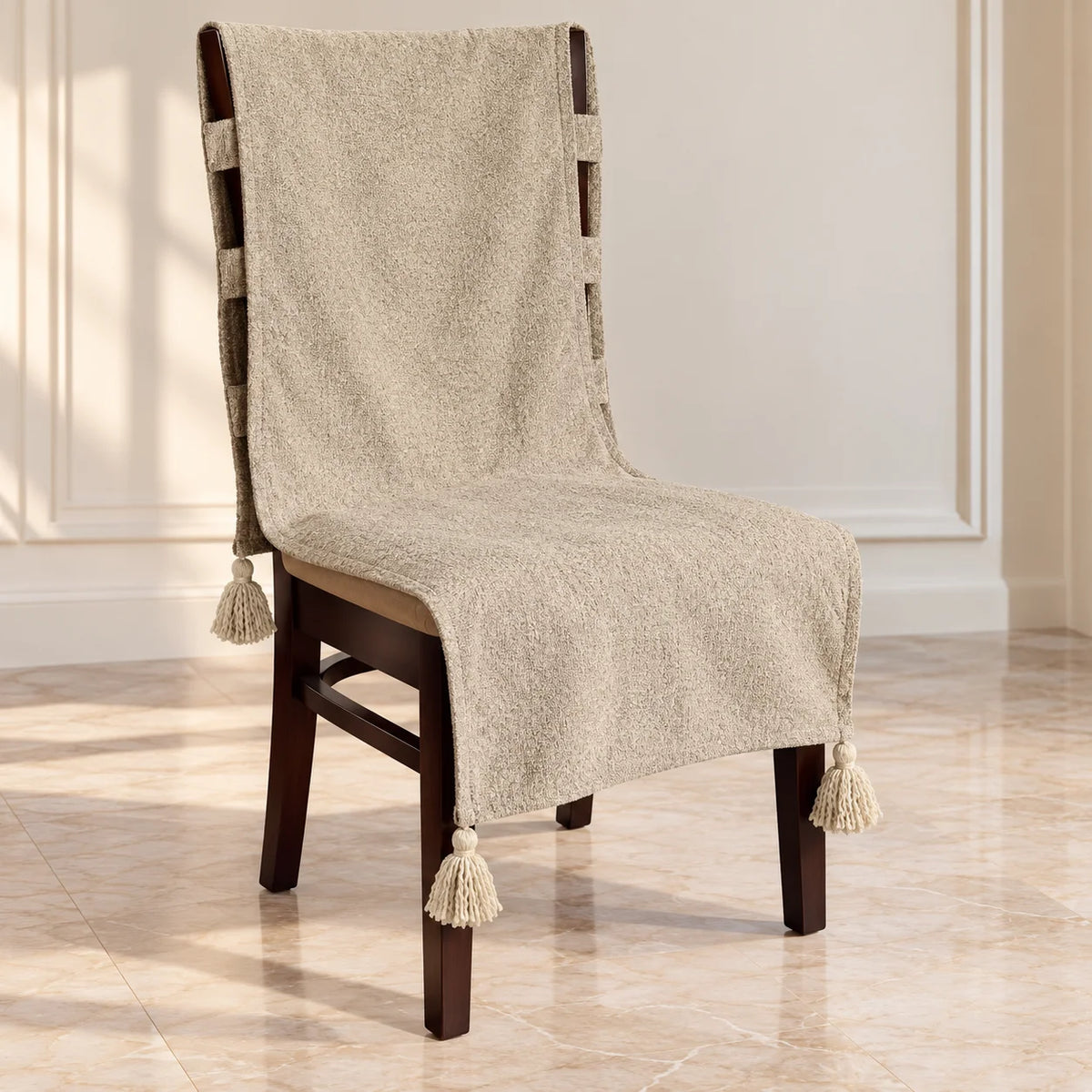 Natural Beige Jacquard Stretchable Chair Cover