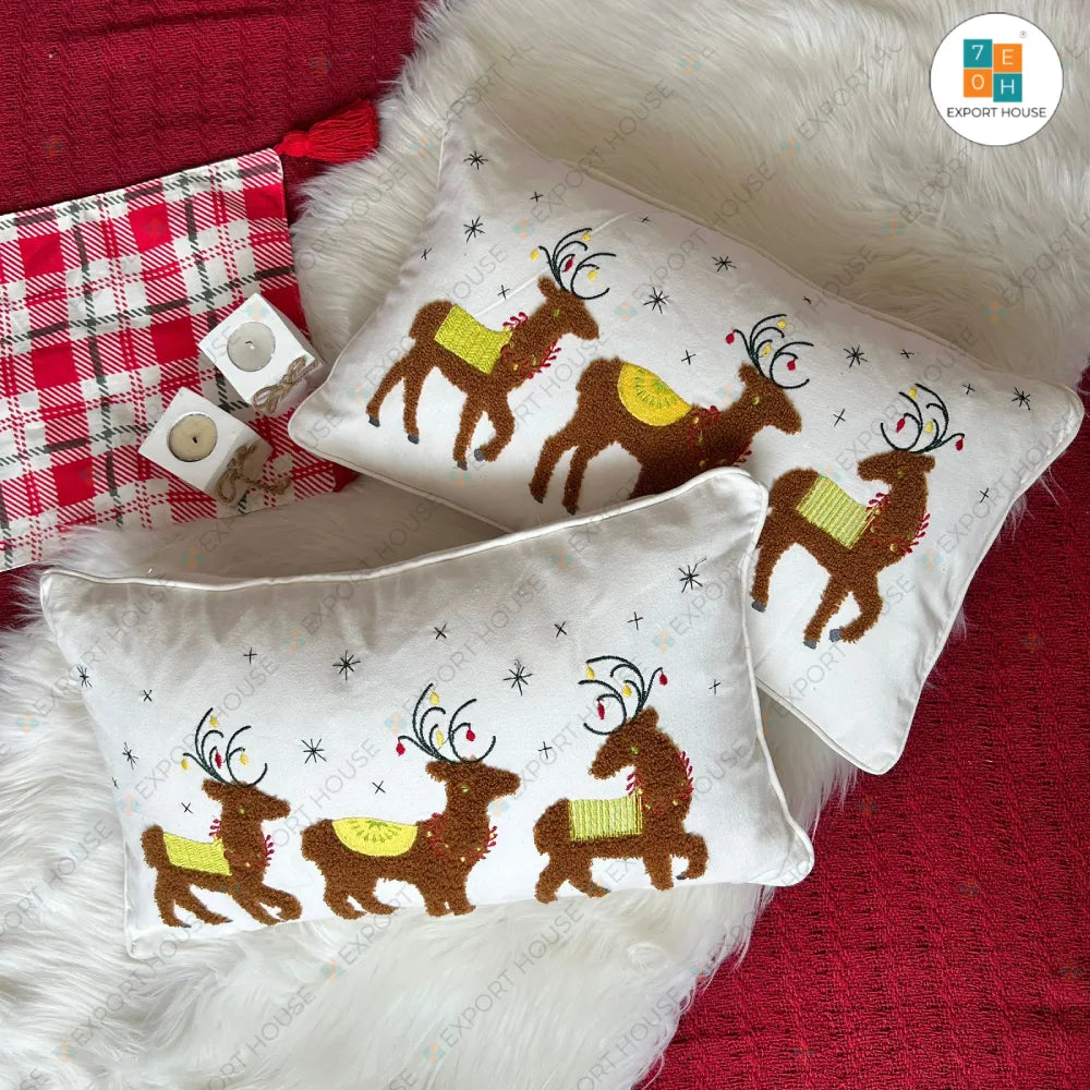Christmas Themed Cotton Tufted Cushion Cover, Size:30cm X 50cm (12" X 20")