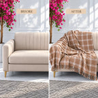 Caramel & White Plaid Cotton Throw Blanket