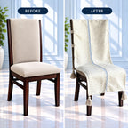 Wheat Beige Jacquard Chair Cover with Blue Ribbon & Tassels