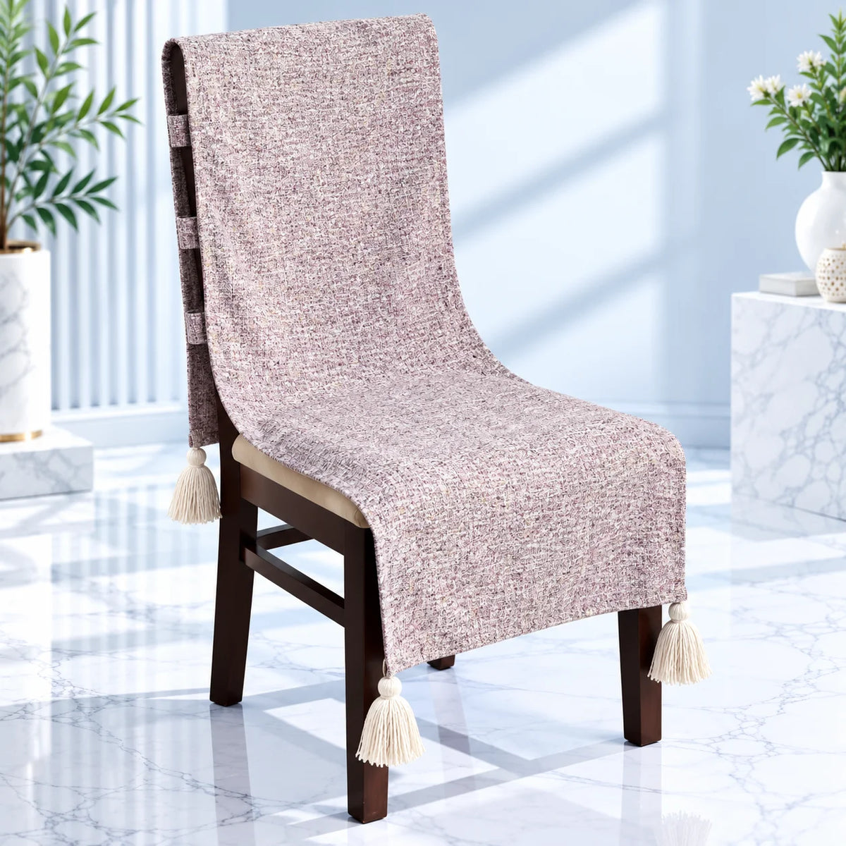 Pebble Grey Melange Chair Cover with Tassel