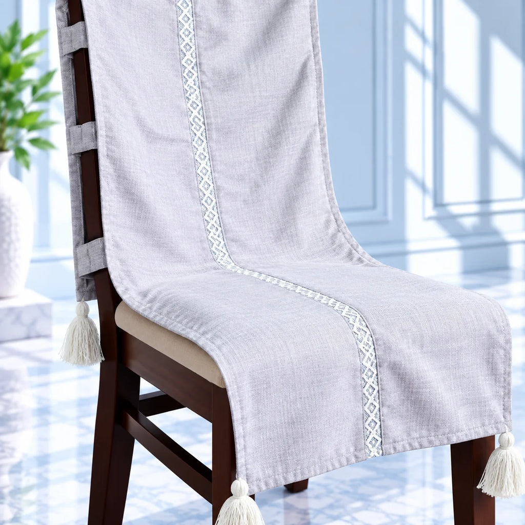 Misty Lilac Plain Chair Cover with Tassels