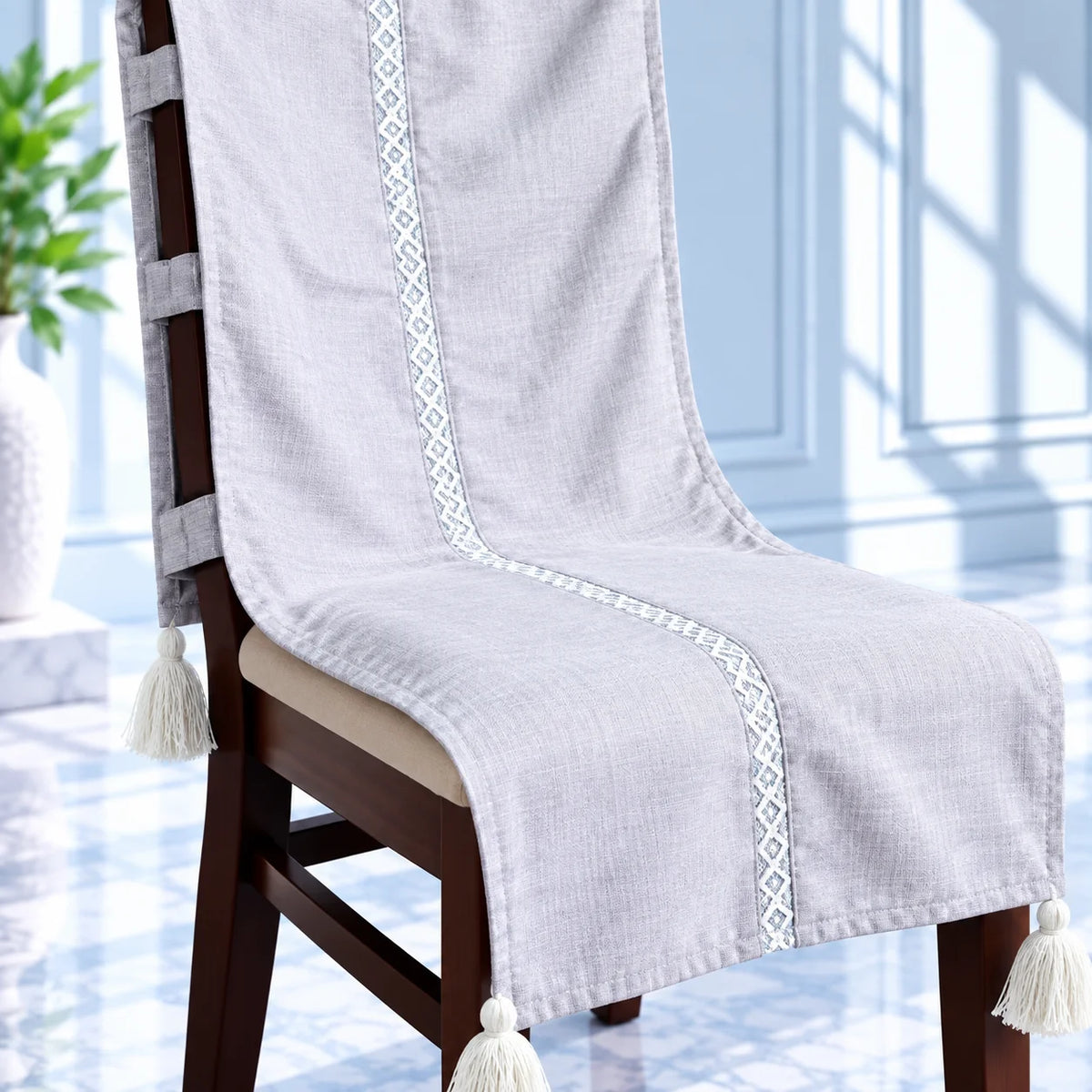 Misty Lilac Plain Chair Cover with Tassels