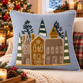 Christmas Village Embroidered Cotton Cushion Cover â€“ 16 Ã— 16 Inches