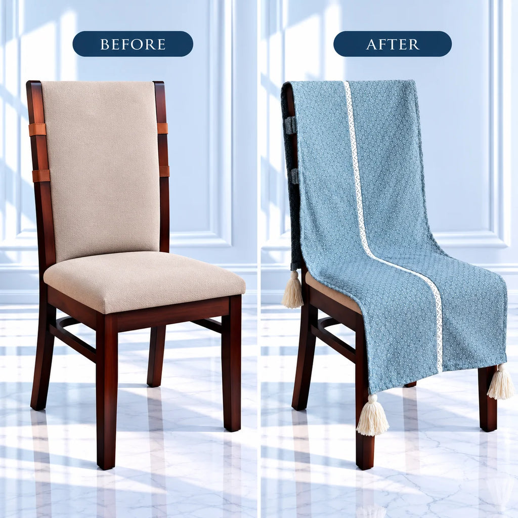 Blue Mist Jacquard Chair Cover with Tassels
