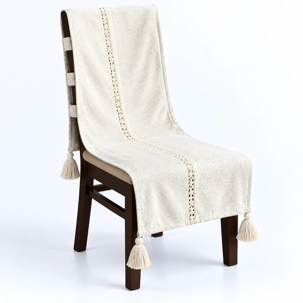 Cozy Winter White Chair Cover with Tassels