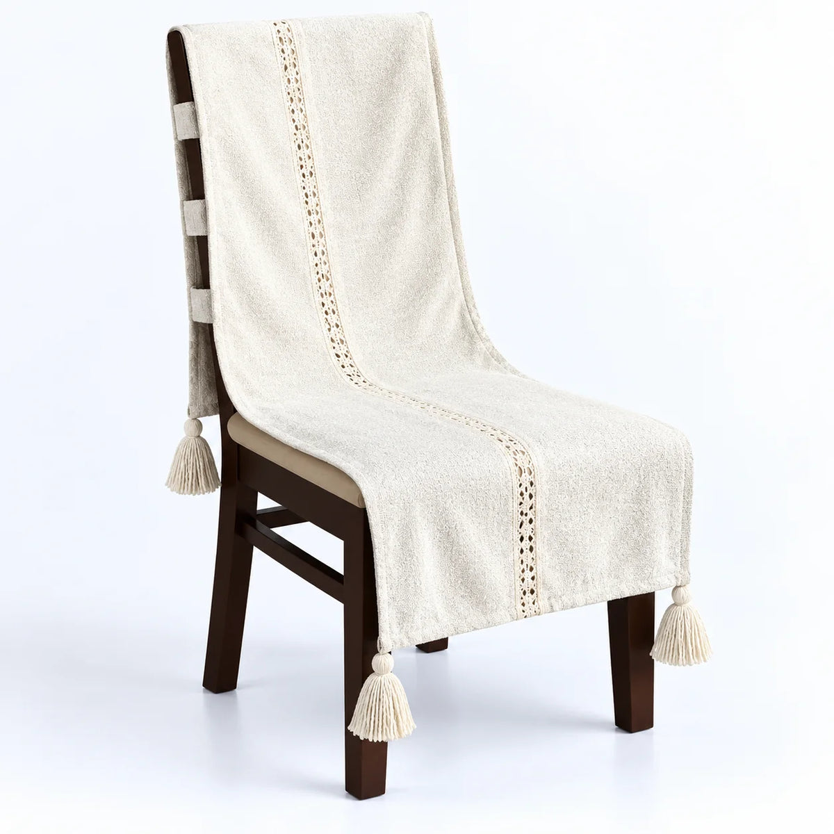 Cozy Winter White Chair Cover with Tassels