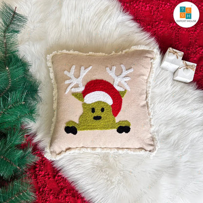 Christmas Themed Cotton Embroidered Cushion Cover, Size:40cm X 40cm (16" X 16")