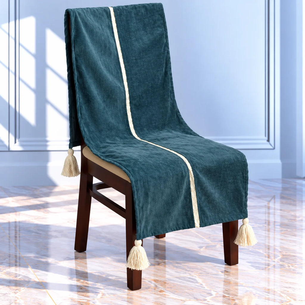 Peacock Green Blue Soft Touch Chair Cover with Tassels