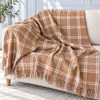Caramel & White Plaid Cotton Throw Blanket
